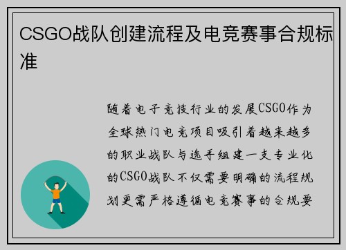CSGO战队创建流程及电竞赛事合规标准